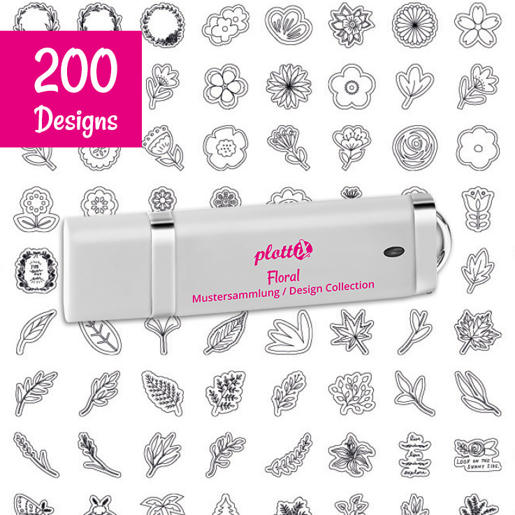 Auf diesem Stick finden Sie 200 tolle Designs für Ihren Schneideplotter.